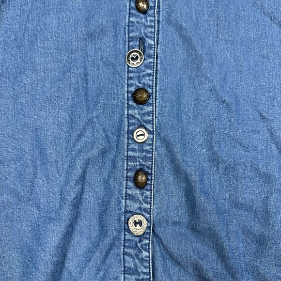 Neon Buddha Button Down Long Sleeve Chambray Denim Classic Casual Shirt Large - Picture 4 of 16